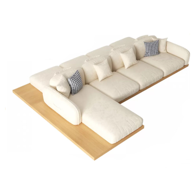 Contemporary Velvet Sectional Sofa with Pillows Back and Square Arms