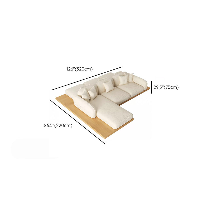 Contemporary Velvet Sectional Sofa with Pillows Back and Square Arms