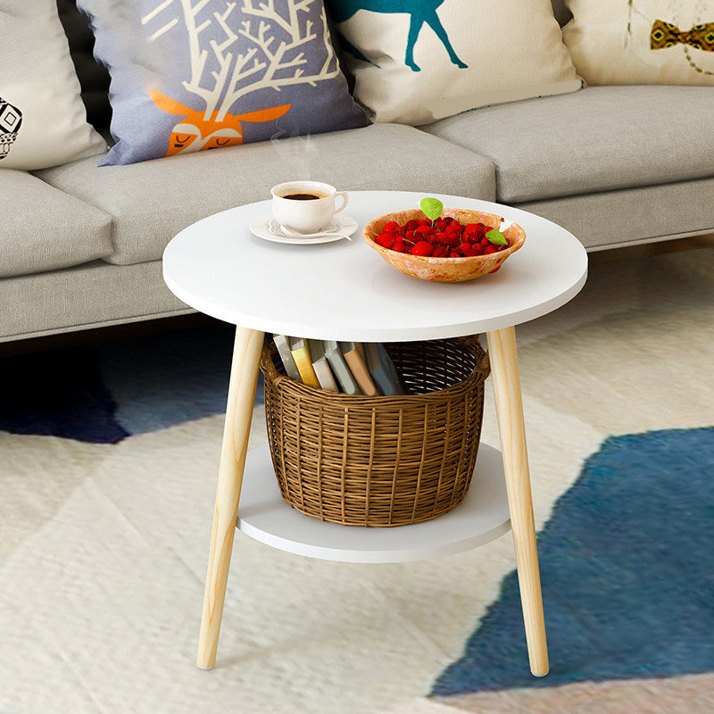 Contemporary Wooden Single Coffee Table 3 Legs Round Cocktail Table
