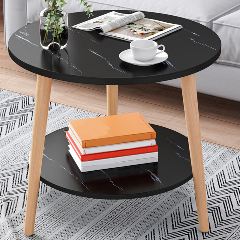 Contemporary Wooden Single Coffee Table 3 Legs Round Cocktail Table