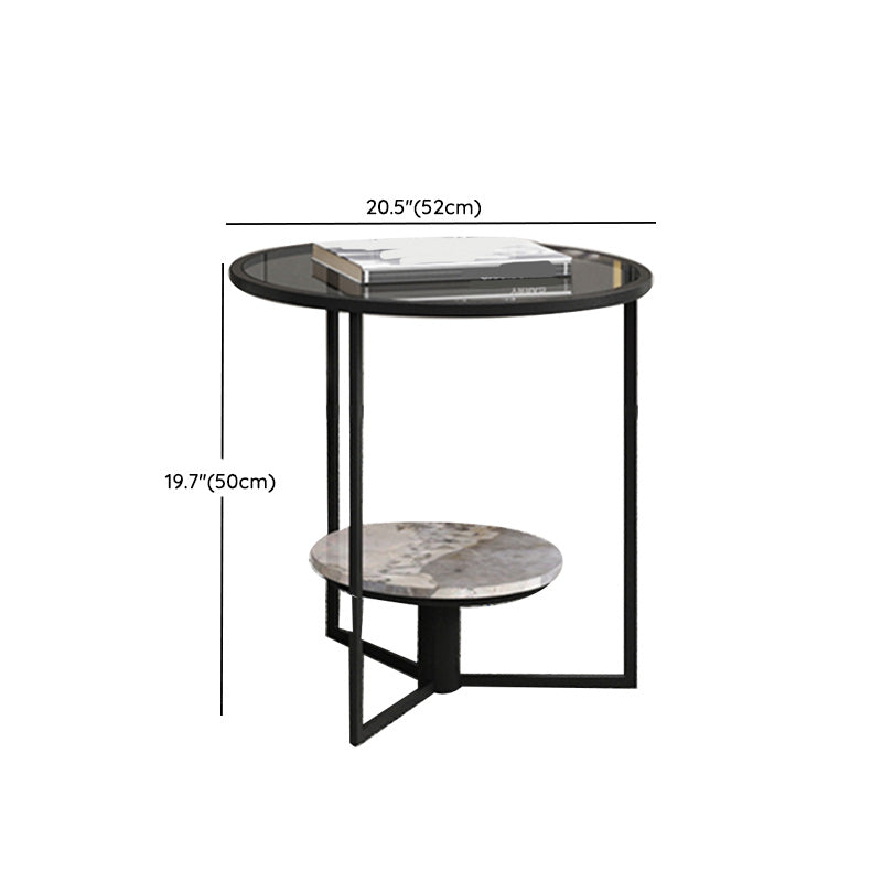 Contemporary Coffee Table Round Glass Top Cocktail Table with Storage