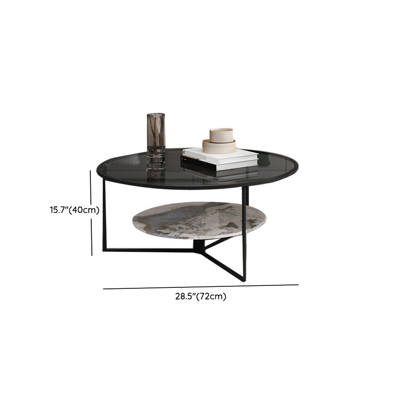 Contemporary Coffee Table Round Glass Top Cocktail Table with Storage