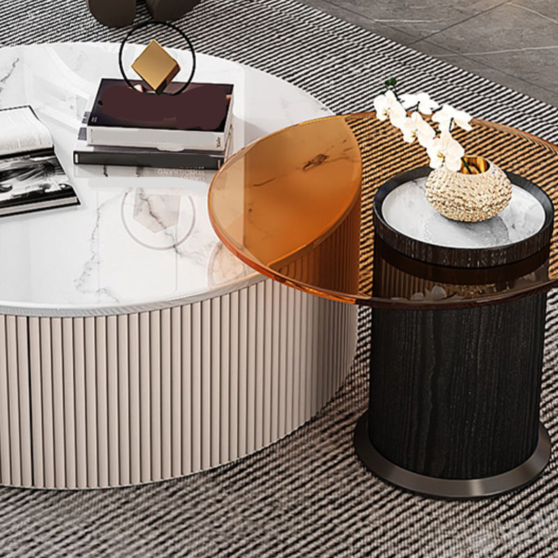 Modern Round Coffee Table Block Nesting Coffee Table Set for Living Room