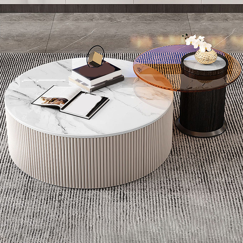 Modern Round Coffee Table Block Nesting Coffee Table Set for Living Room