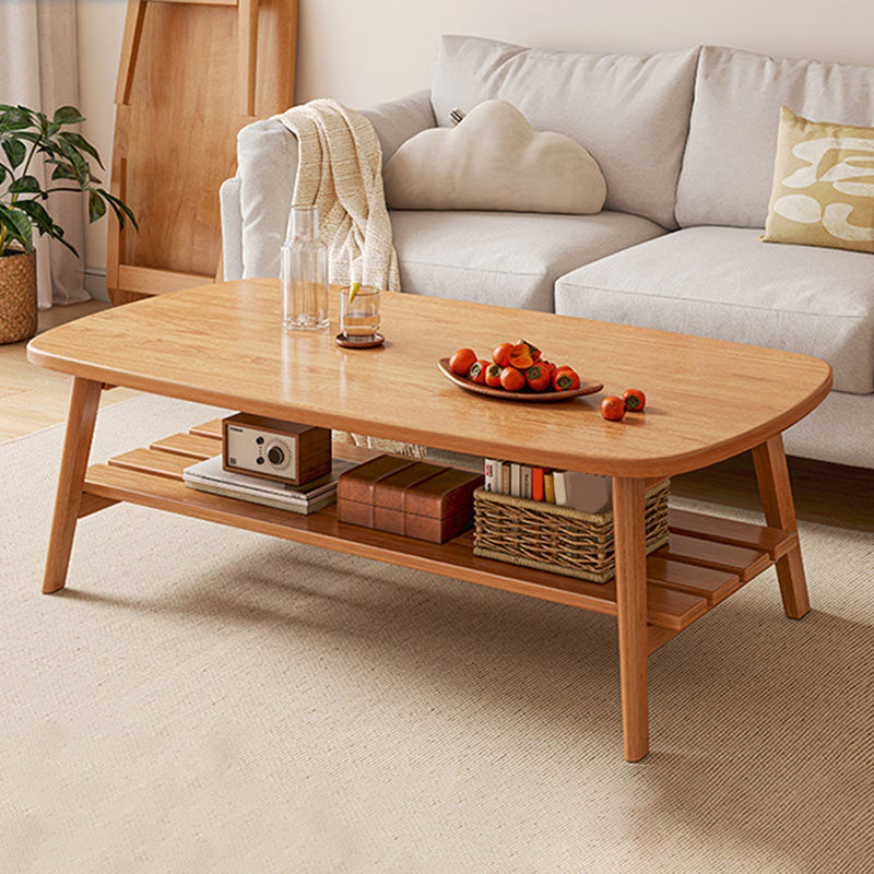 Contemporary Wooden Single Coffee Table 4 Legs Folding Cocktail Table with Storage Shelf