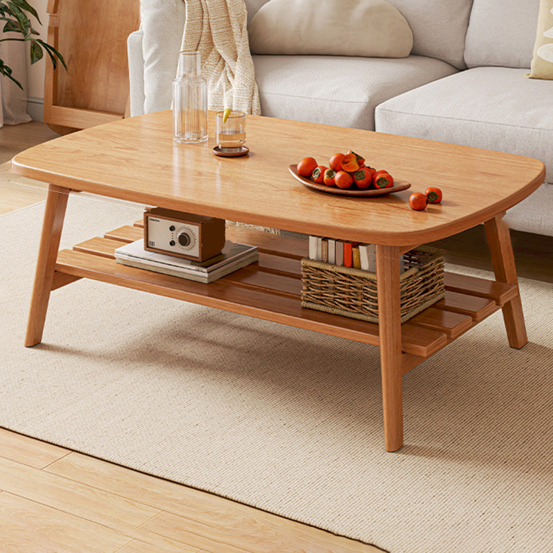 Contemporary Wooden Single Coffee Table 4 Legs Folding Cocktail Table with Storage Shelf