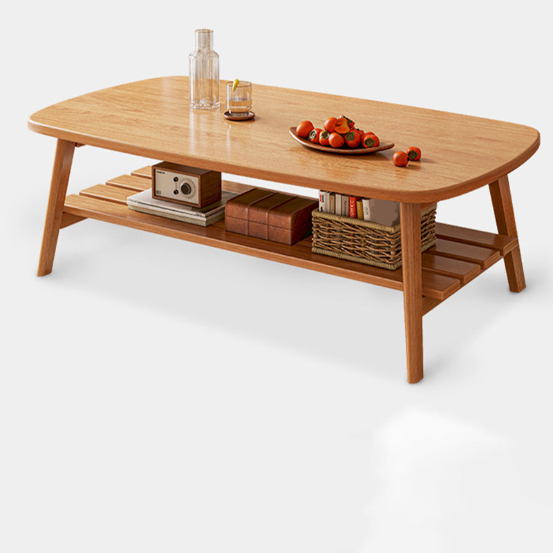 Contemporary Wooden Single Coffee Table 4 Legs Folding Cocktail Table with Storage Shelf