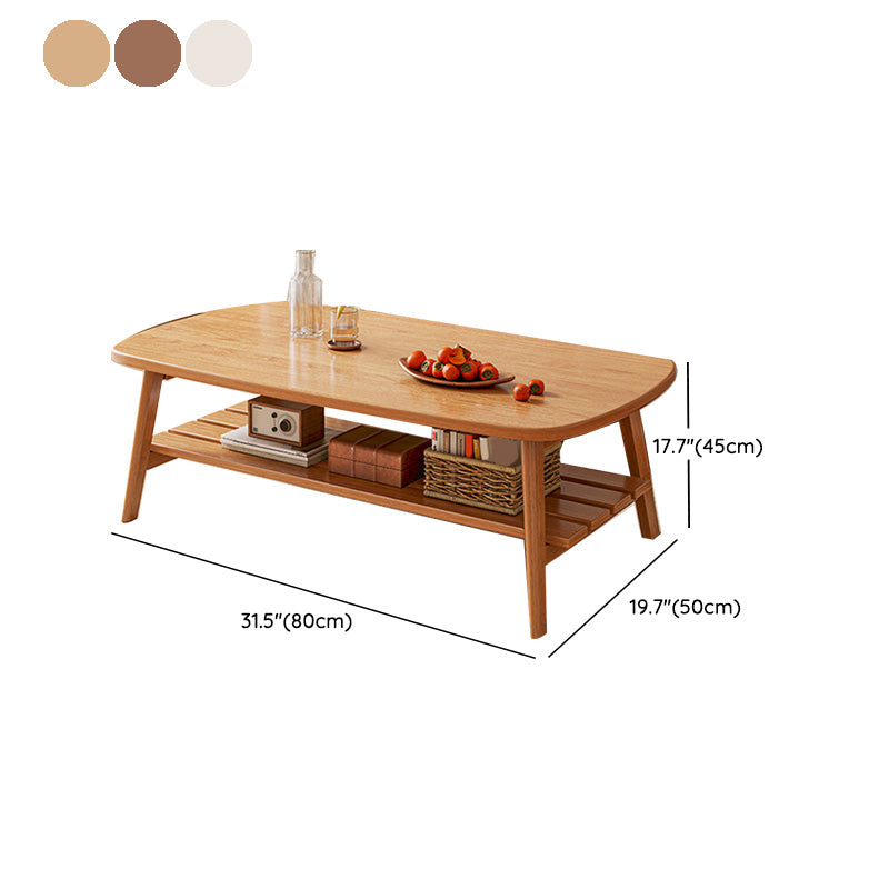 Contemporary Wooden Single Coffee Table 4 Legs Folding Cocktail Table with Storage Shelf