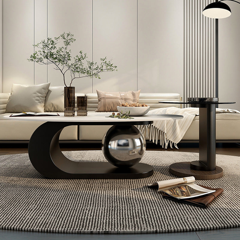 14"H Glam Coffee Table Slate Oval Pedestal Coffee Cocktail Table