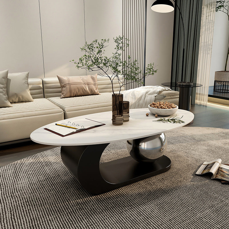 14"H Glam Coffee Table Slate Oval Pedestal Coffee Cocktail Table