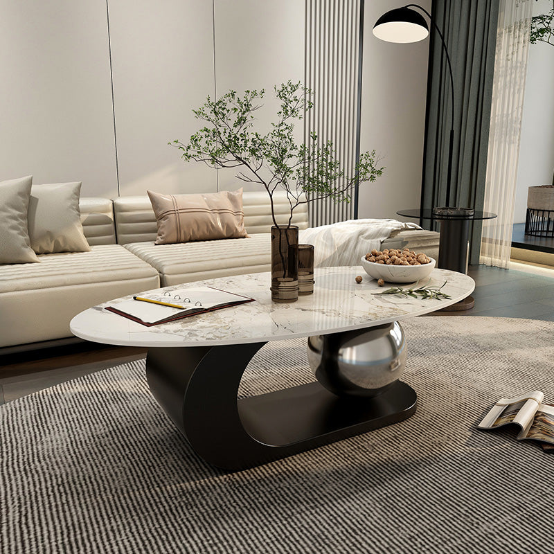 14"H Glam Coffee Table Slate Oval Pedestal Coffee Cocktail Table