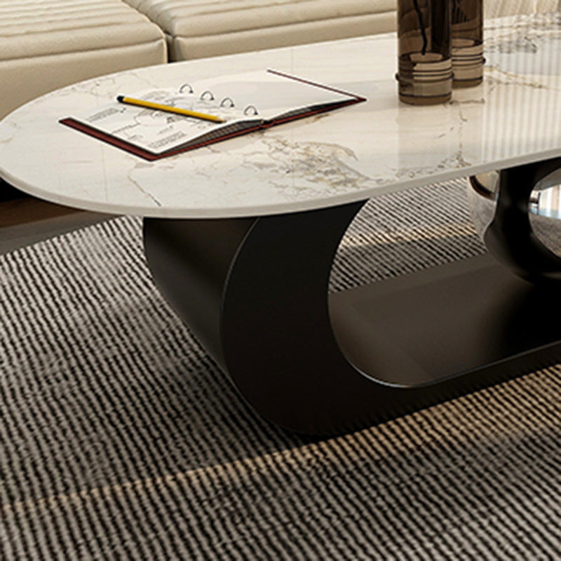 14"H Glam Coffee Table Slate Oval Pedestal Coffee Cocktail Table