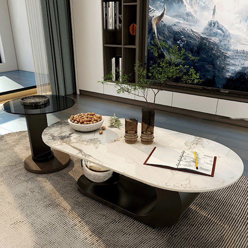 14"H Glam Coffee Table Slate Oval Pedestal Coffee Cocktail Table