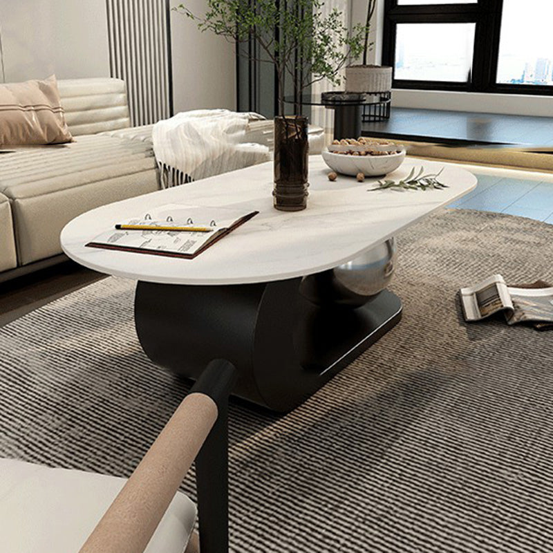 14"H Glam Coffee Table Slate Oval Pedestal Coffee Cocktail Table