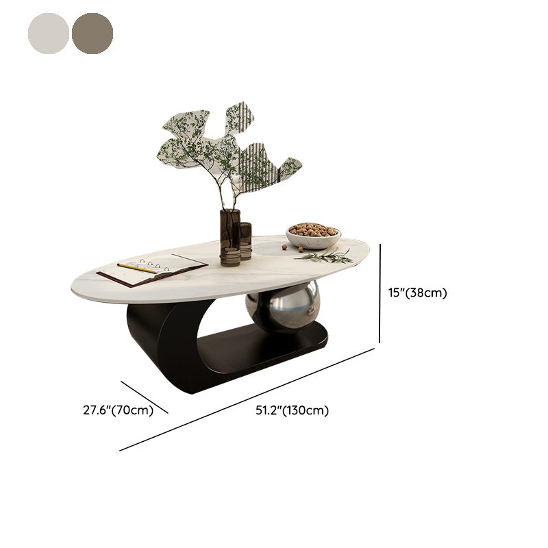 14"H Glam Coffee Table Slate Oval Pedestal Coffee Cocktail Table