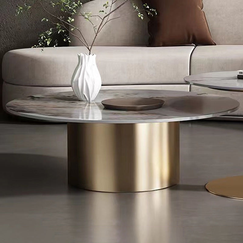 Modern Round Slate Cocktail Table Stainless Steel Pedestal Coffee Table