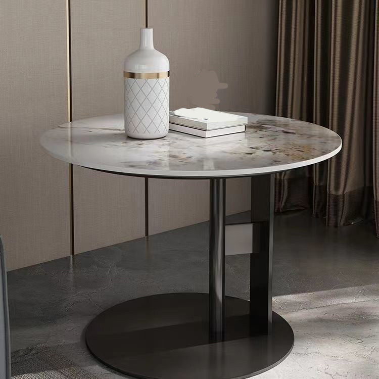 Modern Round Slate Cocktail Table Stainless Steel Pedestal Coffee Table