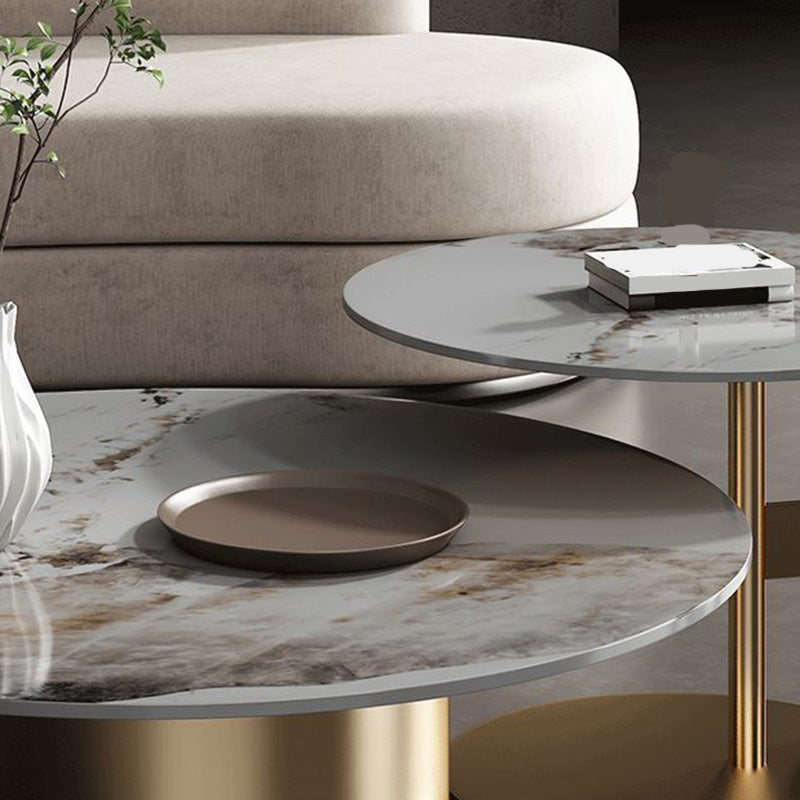 Modern Round Slate Cocktail Table Stainless Steel Pedestal Coffee Table
