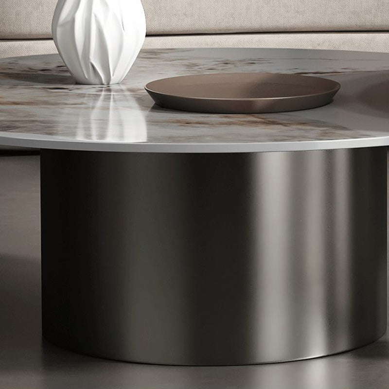 Modern Round Slate Cocktail Table Stainless Steel Pedestal Coffee Table