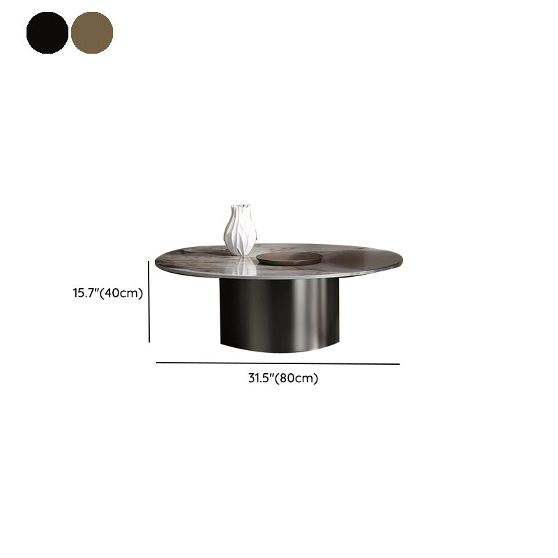 Modern Round Slate Cocktail Table Stainless Steel Pedestal Coffee Table