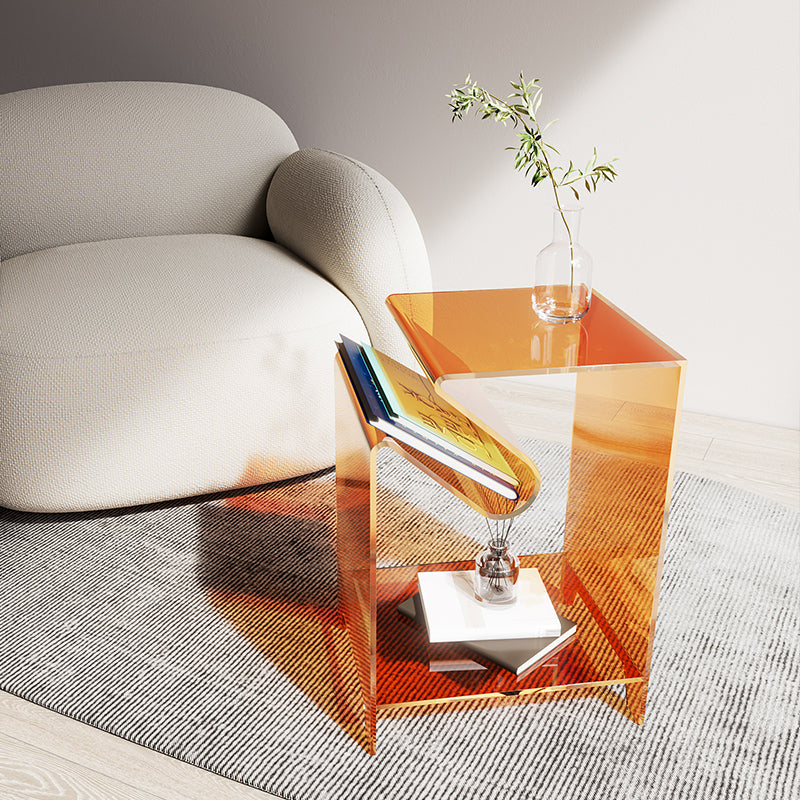 Plastic Double Tier End Table Rectangular Corner Table with Storage