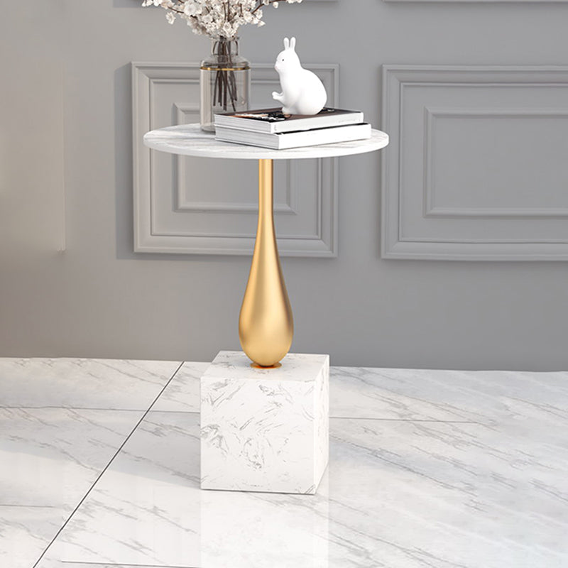 Contemporary Stone Top End Table 23.62" Tall Pedestal Side Table