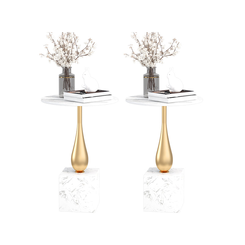 Contemporary Stone Top End Table 23.62" Tall Pedestal Side Table