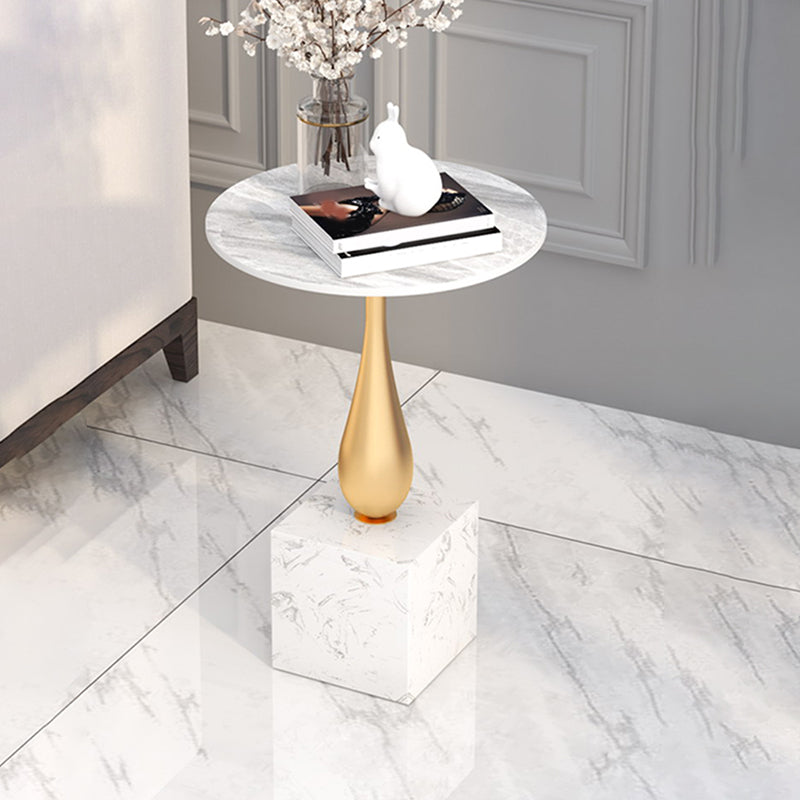 Contemporary Stone Top End Table 23.62" Tall Pedestal Side Table