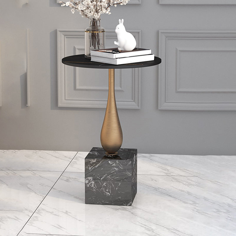 Contemporary Stone Top End Table 23.62" Tall Pedestal Side Table