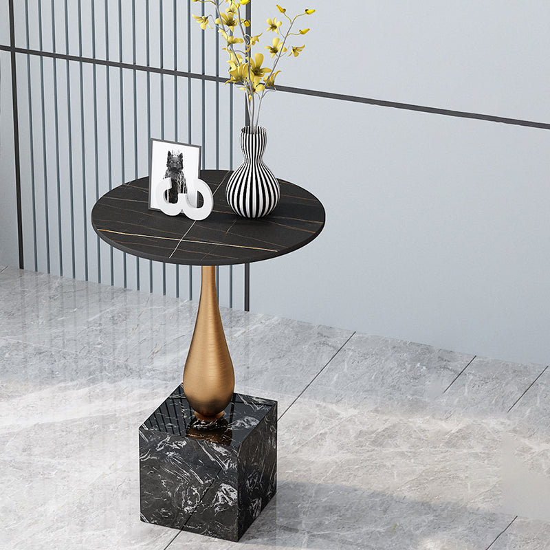 Contemporary Stone Top End Table 23.62" Tall Pedestal Side Table