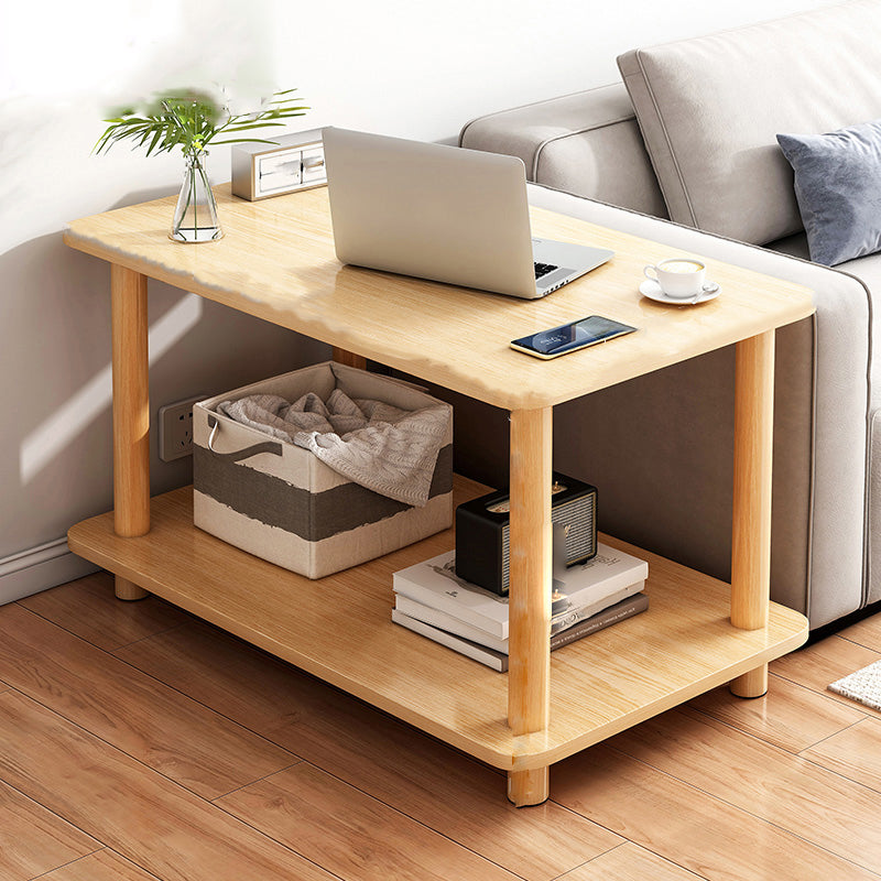 Contemporary Side Table Double Tier Wood Accent Side Table with Shelf