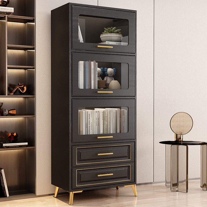 Contemporary Black Chest Glass Paned Accent Cabinet with Drawer