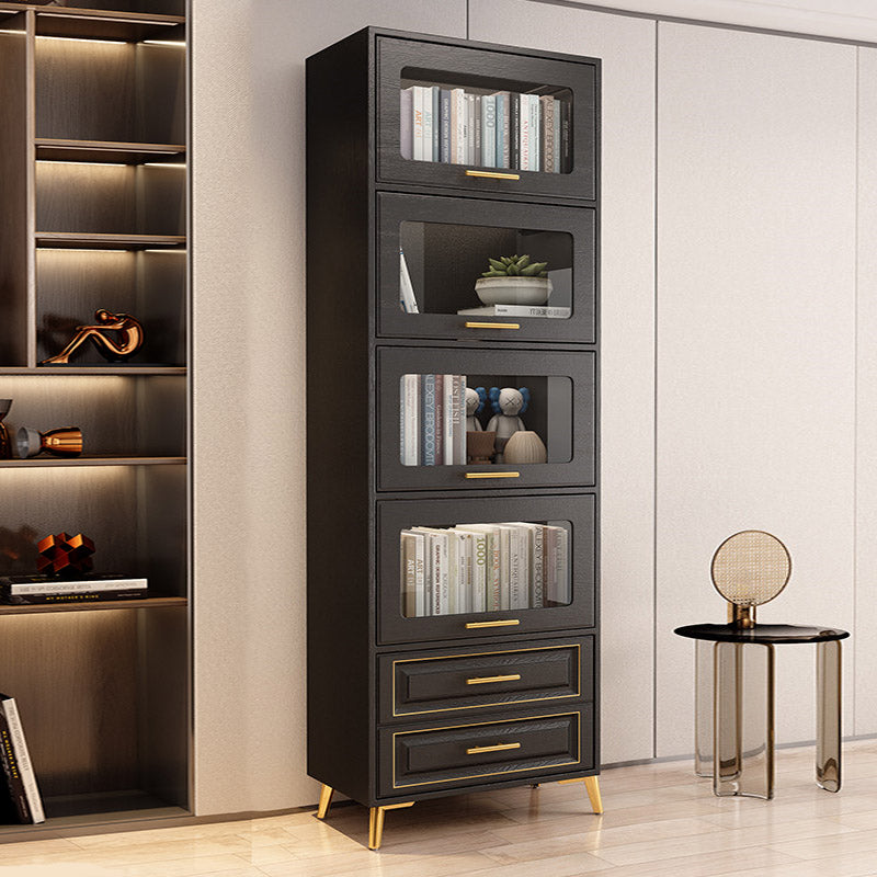 Contemporary Black Chest Glass Paned Accent Cabinet with Drawer