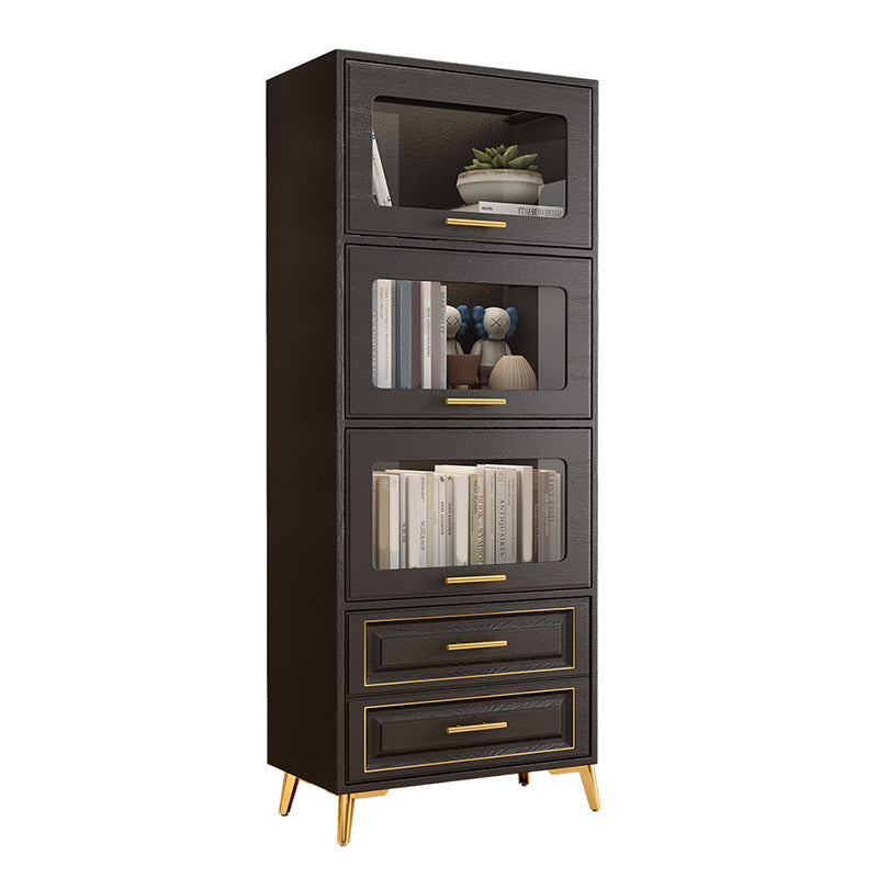 Contemporary Black Chest Glass Paned Accent Cabinet with Drawer