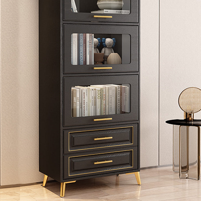 Contemporary Black Chest Glass Paned Accent Cabinet with Drawer