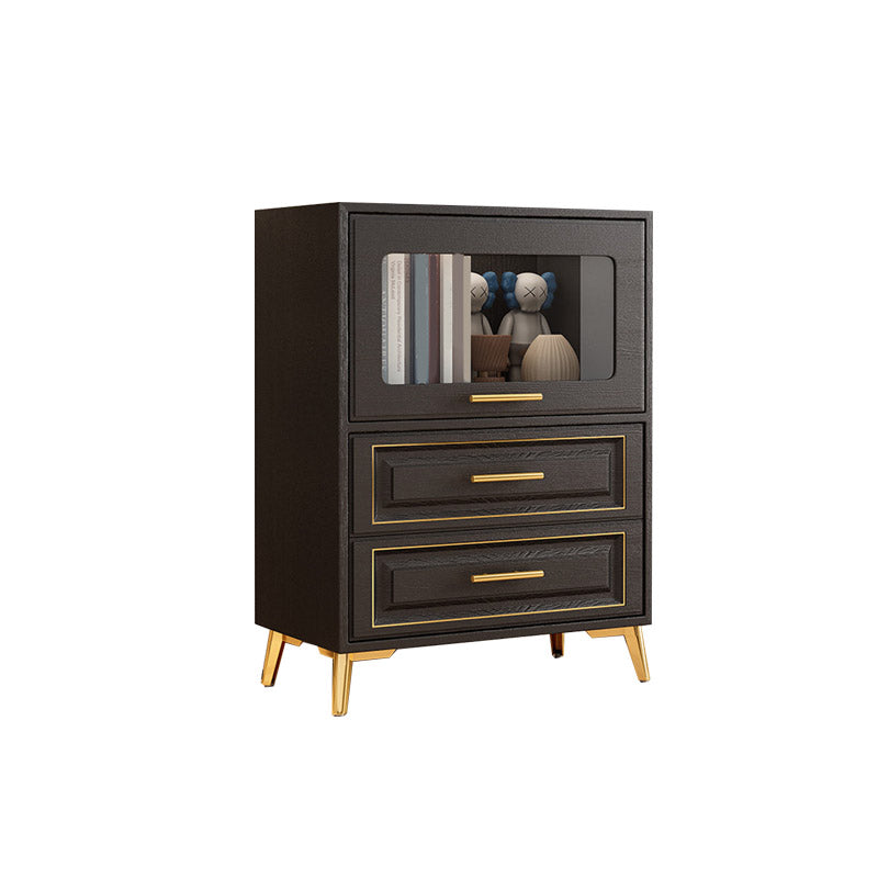Contemporary Black Chest Glass Paned Accent Cabinet with Drawer
