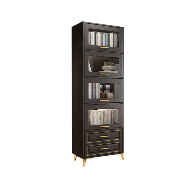Contemporary Black Chest Glass Paned Accent Cabinet with Drawer