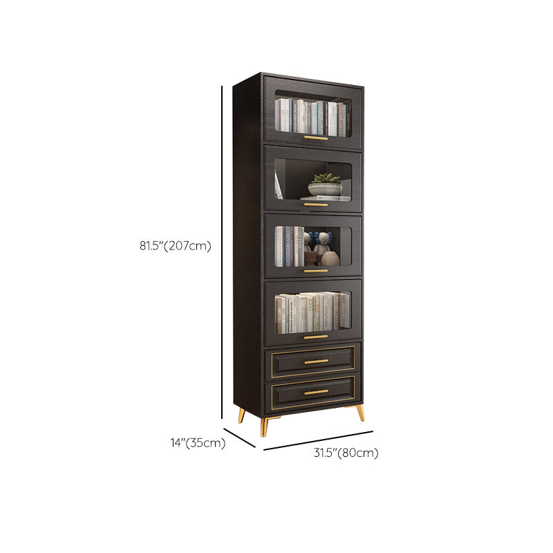 Contemporary Black Chest Glass Paned Accent Cabinet with Drawer