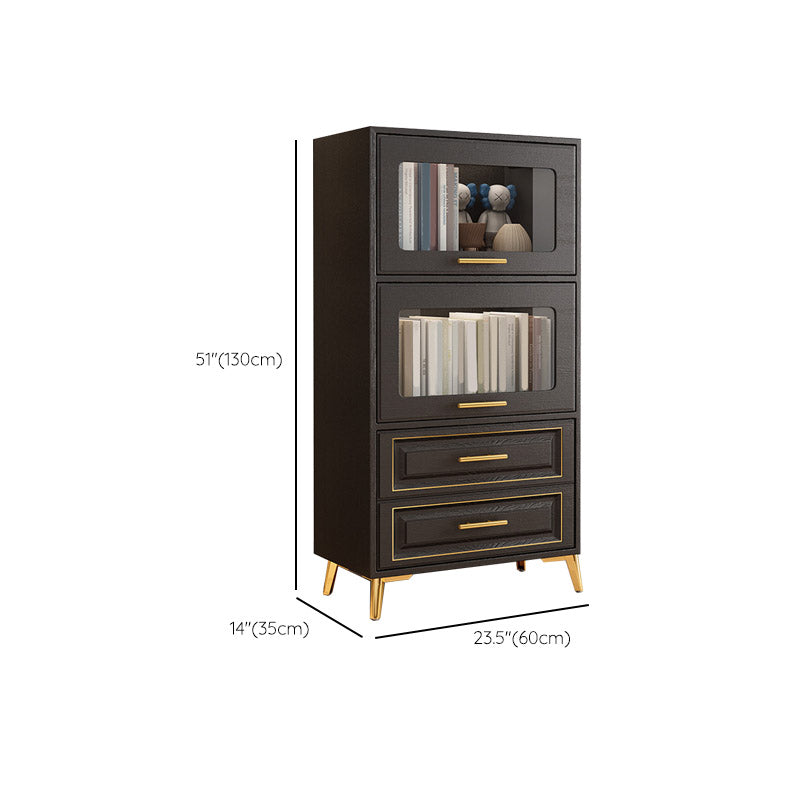 Contemporary Black Chest Glass Paned Accent Cabinet with Drawer