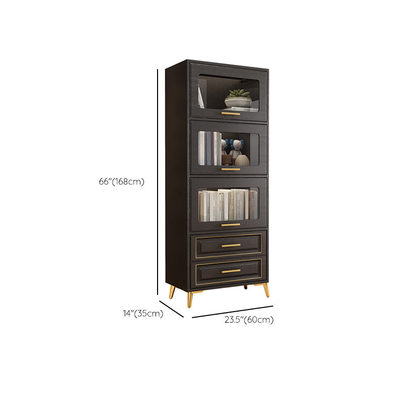 Contemporary Black Chest Glass Paned Accent Cabinet with Drawer