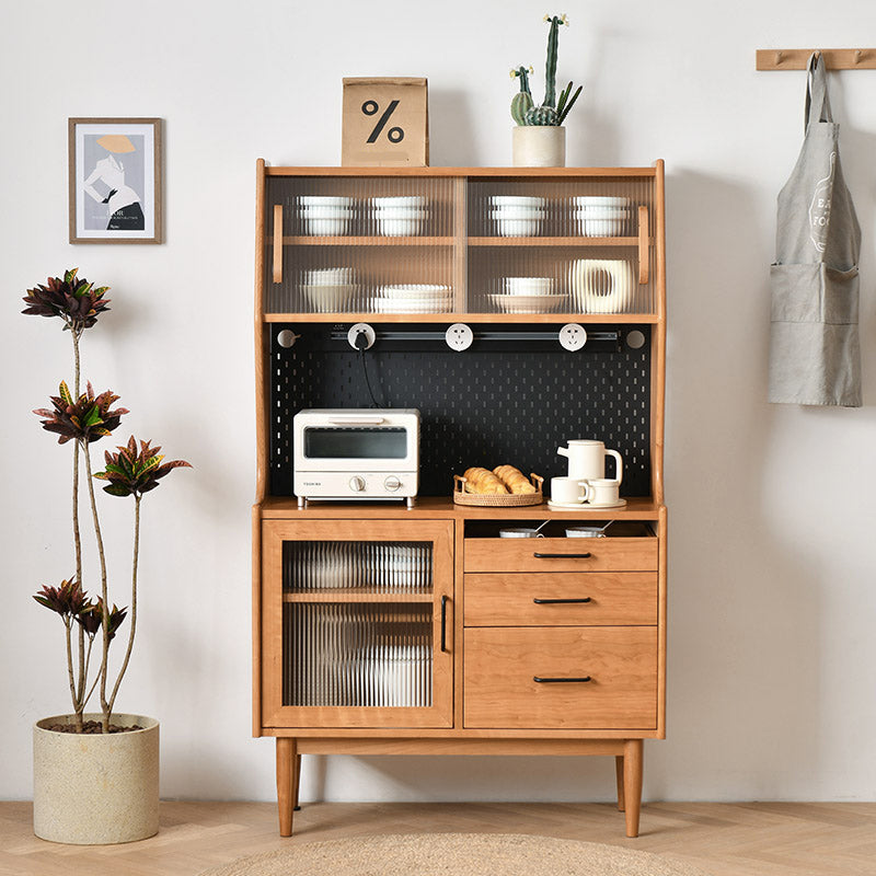 Rectangle Glass Paned Accent Cabinet Industrial Natural Finish Storage Cabinet