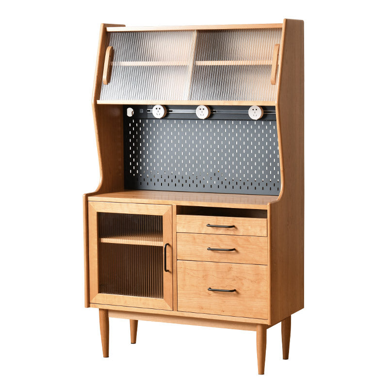 Rectangle Glass Paned Accent Cabinet Industrial Natural Finish Storage Cabinet