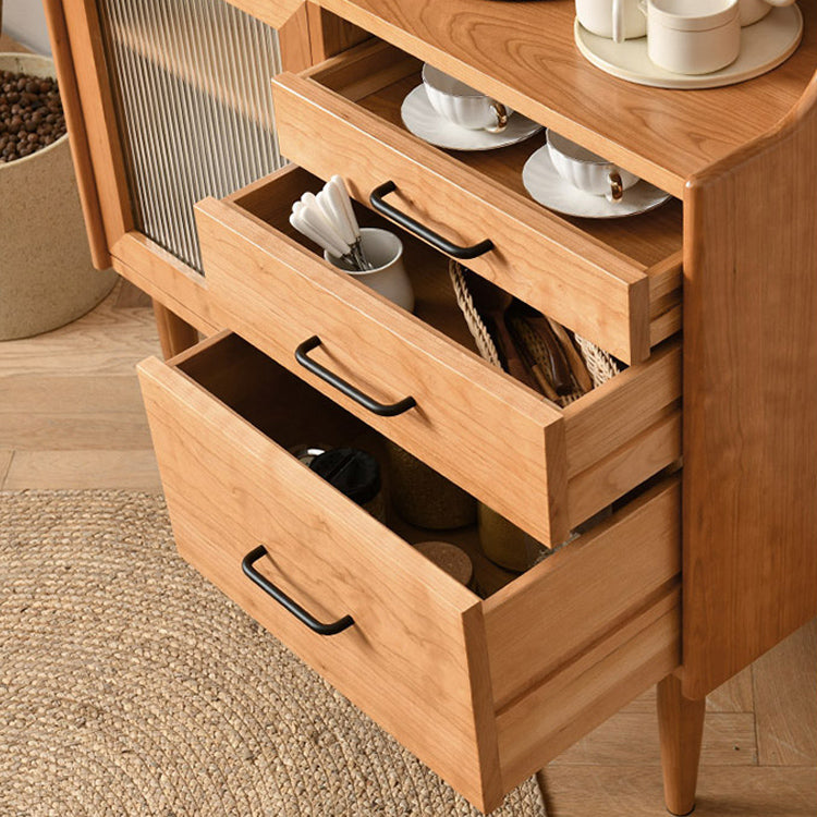 Rectangle Glass Paned Accent Cabinet Industrial Natural Finish Storage Cabinet