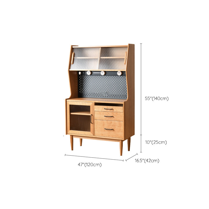 Rectangle Glass Paned Accent Cabinet Industrial Natural Finish Storage Cabinet