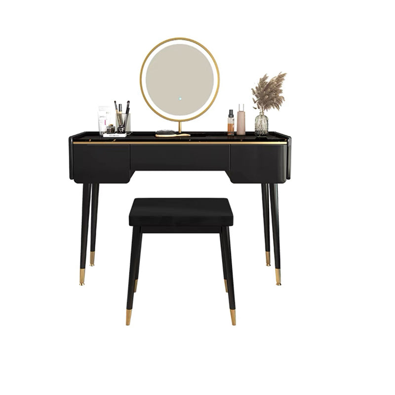 Glam Wooden Frame Dressing Table Slate Top Vanity with Drawers