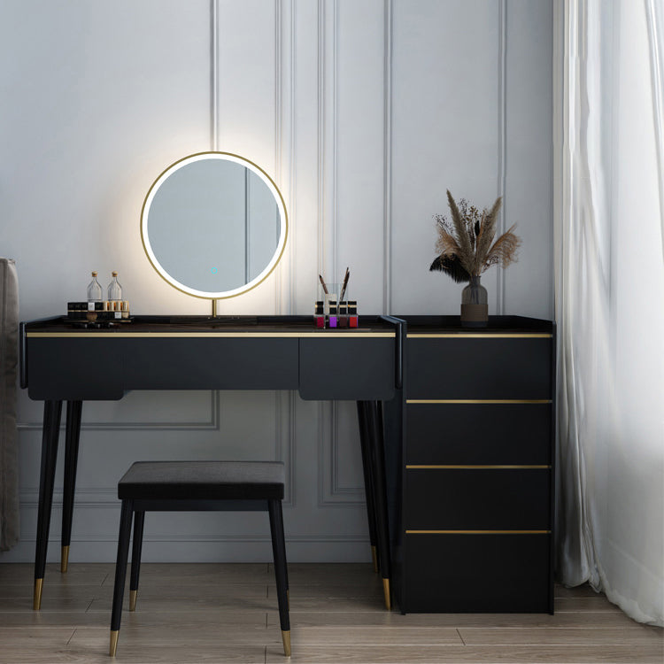Glam Wooden Frame Dressing Table Slate Top Vanity with Drawers