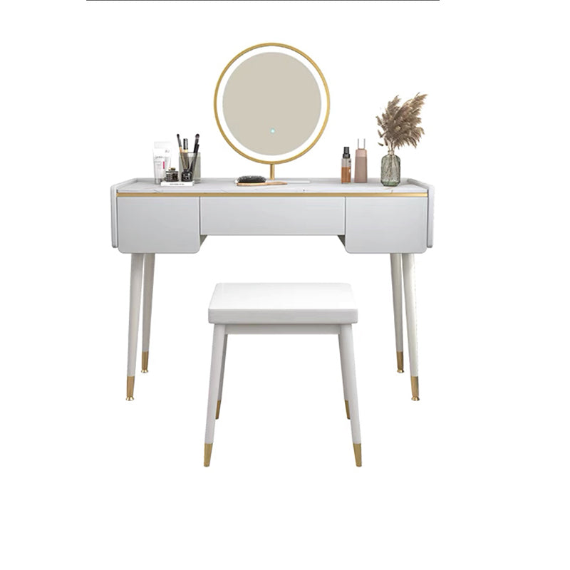 Glam Wooden Frame Dressing Table Slate Top Vanity with Drawers