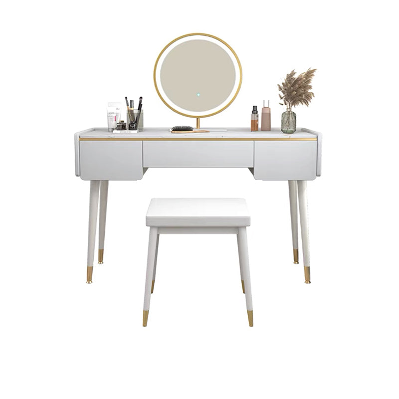 Glam Wooden Frame Dressing Table Slate Top Vanity with Drawers