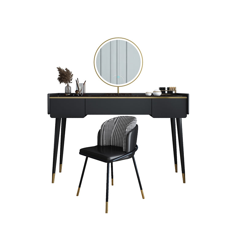 Glam Wooden Frame Dressing Table Slate Top Vanity with Drawers