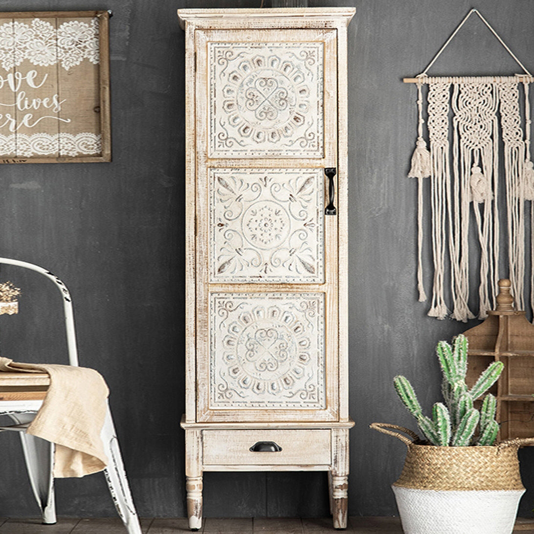 Industrial Rectangle Accent Cabinet Distressed Finish Fretwork Accent Cabinet